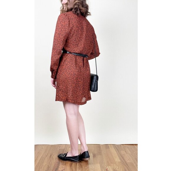 Vintage Button Down Mini Shirt Dress Floral Print Lightweight Crop Long Sleeve - Picture 2 of 6